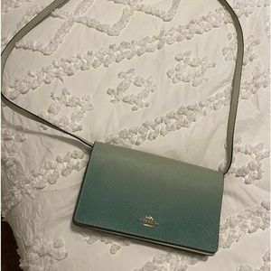 Coach Ombré color Teal ( Greenish Blue color) crossbody wallet.